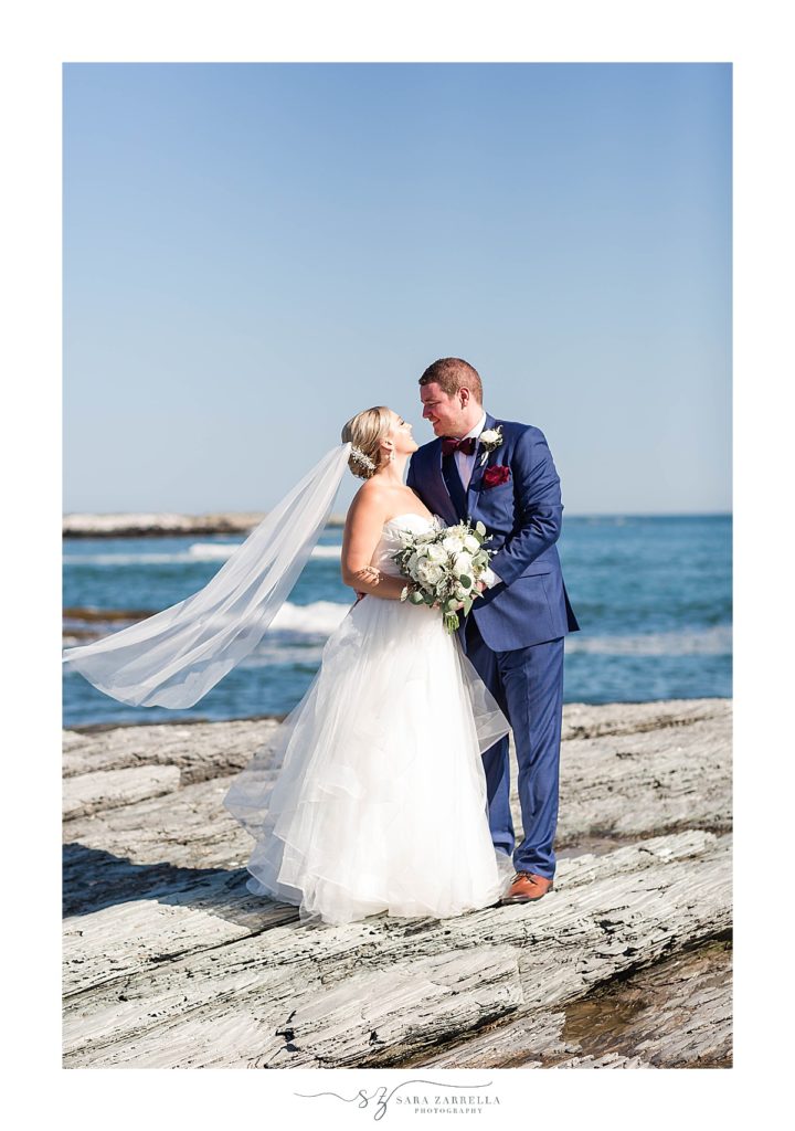 Sara Zarrella Photography photographs bride and groom at Brenton Point in RI