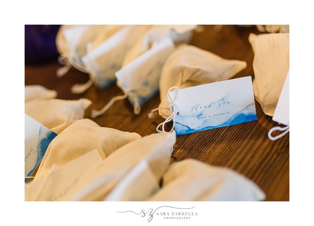 favors for guests at Rhode Island wedding photographed by Sara Zarrella Photography