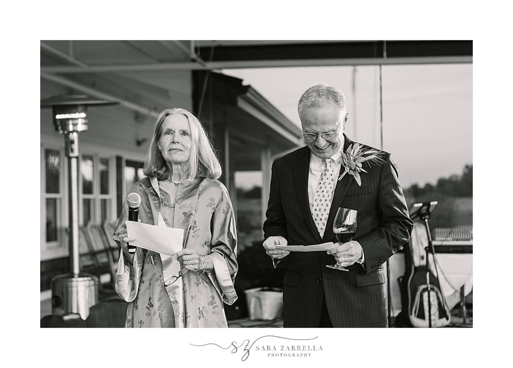 parents of bride toast couple at Weekapaug Golf Club with Sara Zarrella Photography