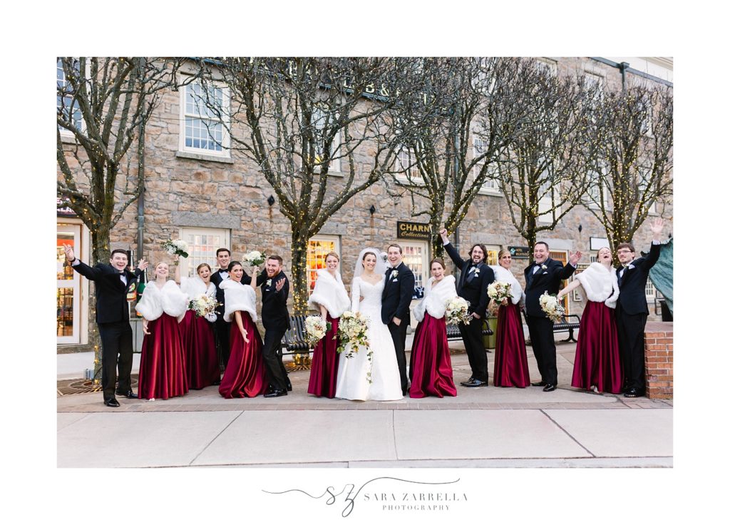 bridal party poses in Rhode Island for wedding photos by Sara Zarrella Photography
