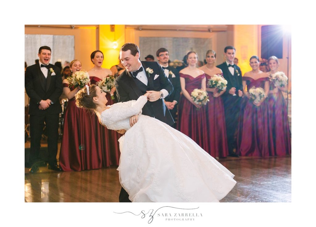 first dance at winter wedding in Middletown RI with Sara Zarrella Photography