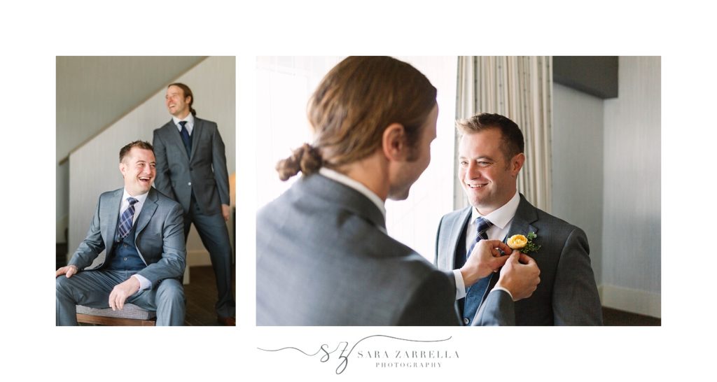 groom prepares for Rhode Island wedding photographed by Sara Zarrella Photography