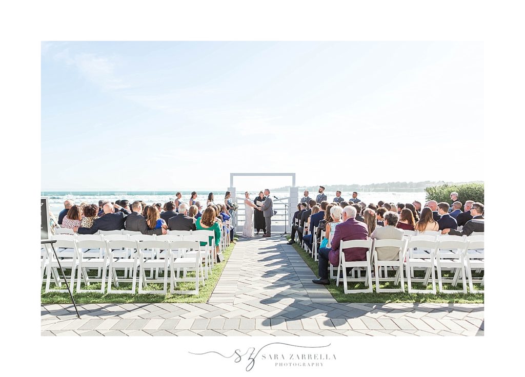 Newport Beach House wedding ceremony wide view photographed by Sara Zarrella Photography