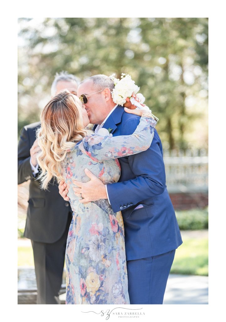 first kiss during Providence RI wedding day with Sara Zarrella Photography