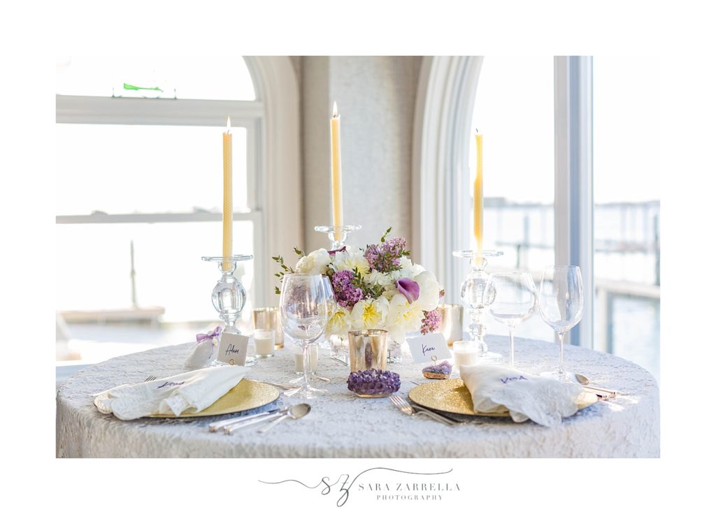 Sara Zarrella Photography captures sweetheart table for newlyweds in Newport RI