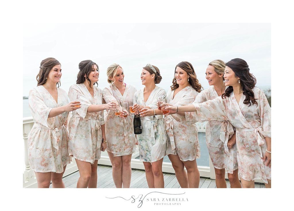 bridesmaids toast RI wedding day with Sara Zarrella Photography