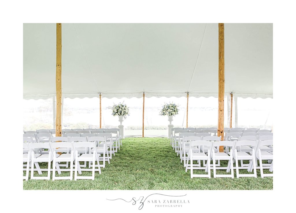 The Chanler at CliffWalk wedding ceremony under tent photographed by Sara Zarrella Photography