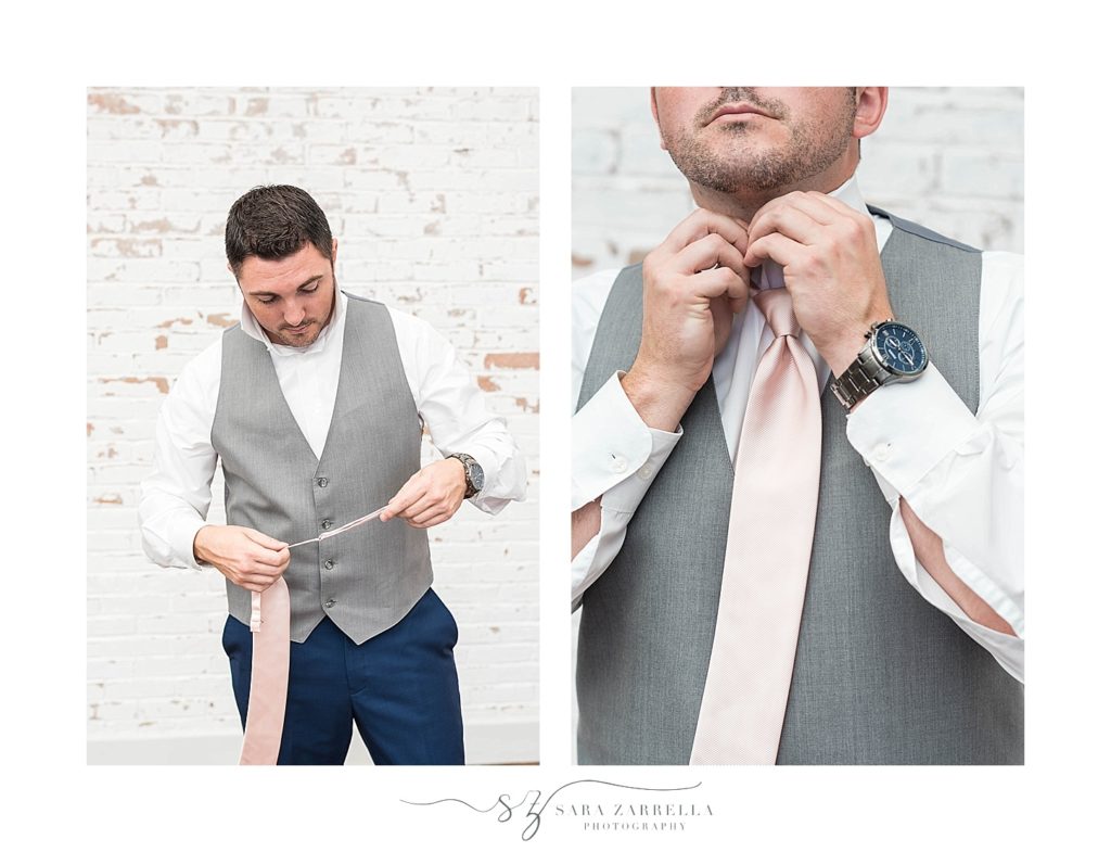 Sara Zarrella Photography captures groom preparing for RI wedding day