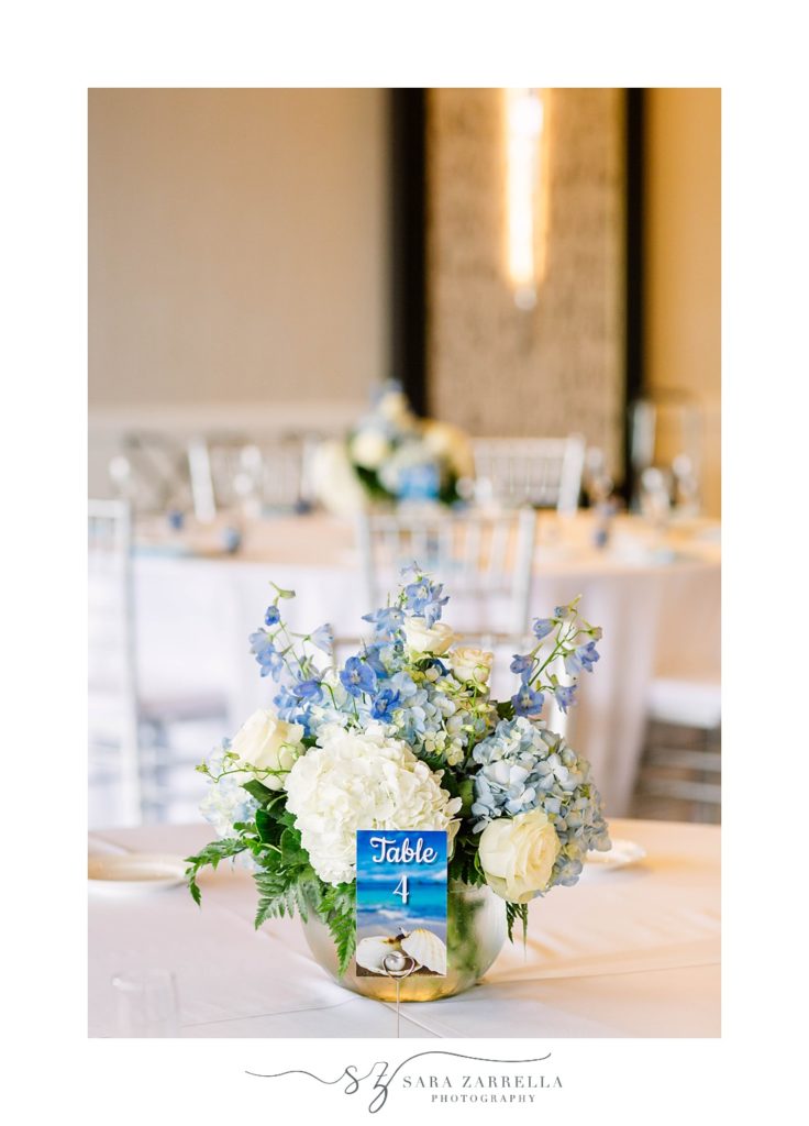 blue and white centerpieces for Kirkbrae Country Club