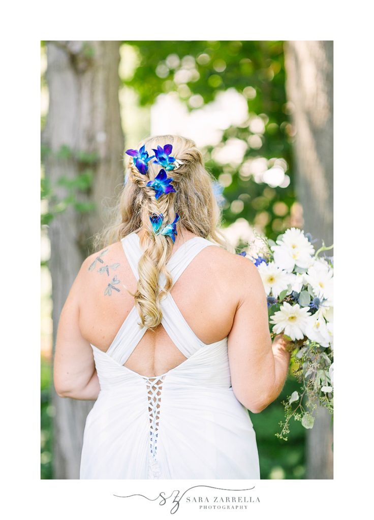 bride's floral details in hair