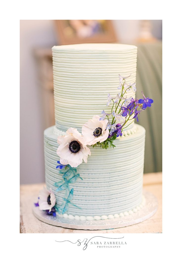 tiered wedding cake with floral details