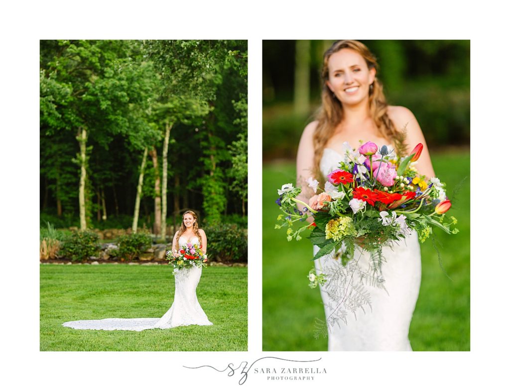 Sara Zarrella Photography photographs bride with bright wildflower bouquet