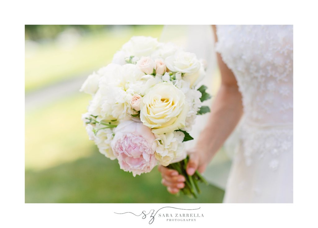 bride's white rose and peony bouquet