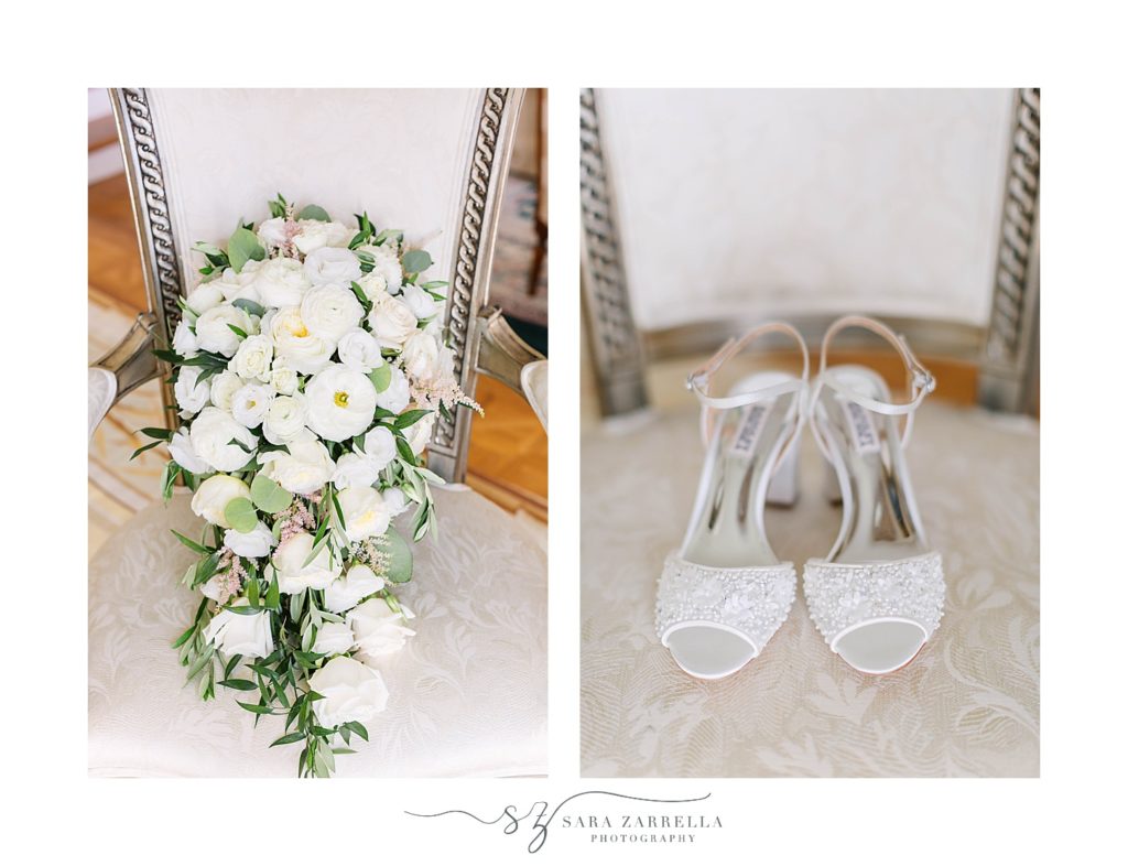 bride's ivory bouquet with silver shoes