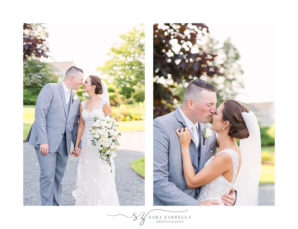 bride and groom kiss in Newport RI