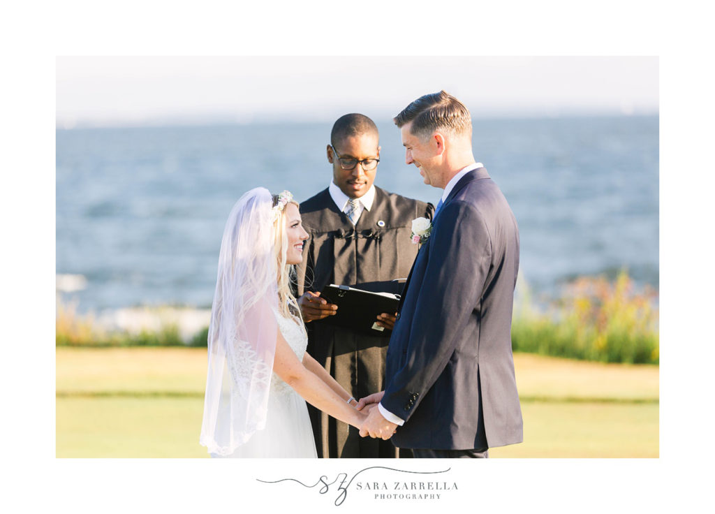 bride and groom exchange vows at Warwick Country Club