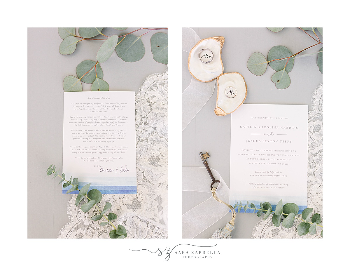 summer wedding invitation with oyster shell