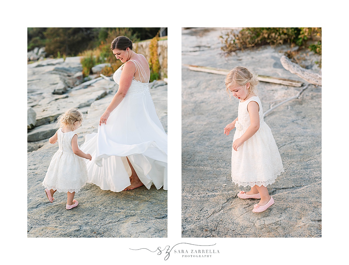 bride dances with daughter on rocks in Groton CT