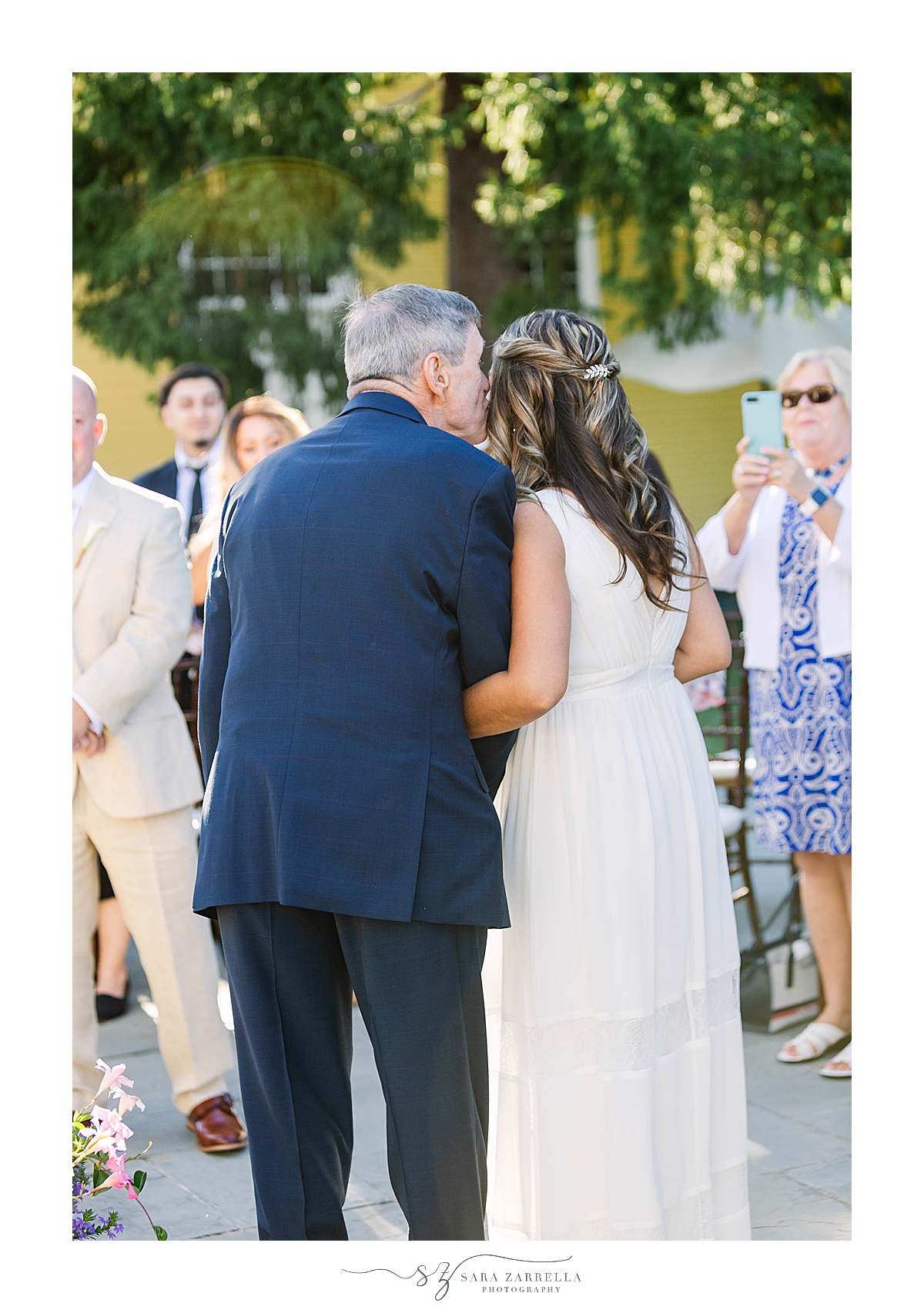 father gives bride away before Agawam Hunt Country Club Wedding