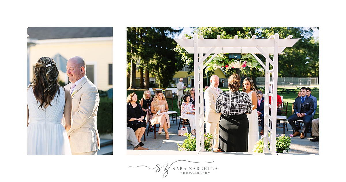 wedding ceremony in garden at Agawam Hunt Country Club