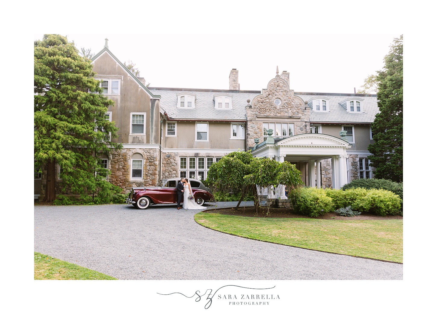 Blithewold Mansion wedding portraits with classic car