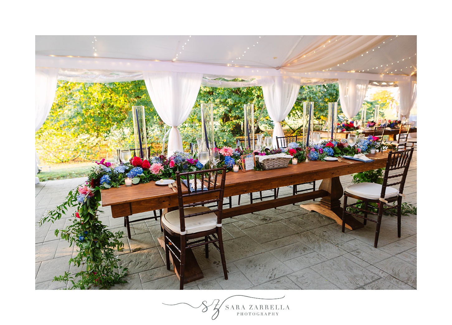 tented Blithewold Mansion wedding reception