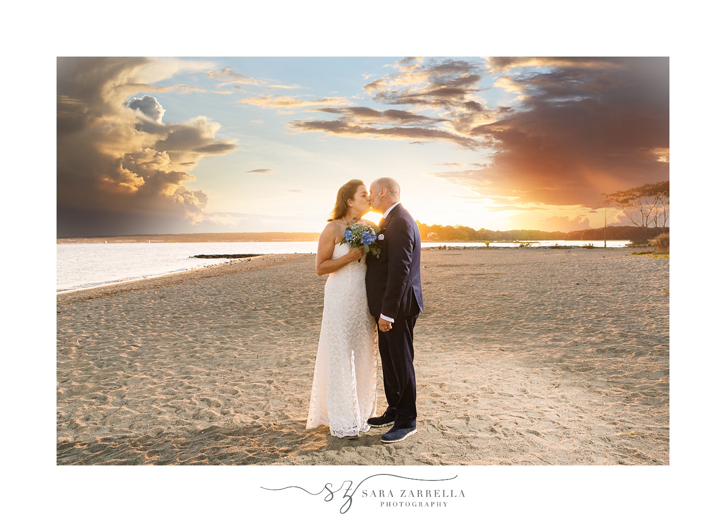 sunset beach wedding portraits in Warwick RI