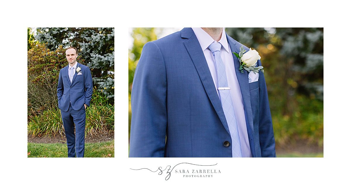 groom's details with navy suit