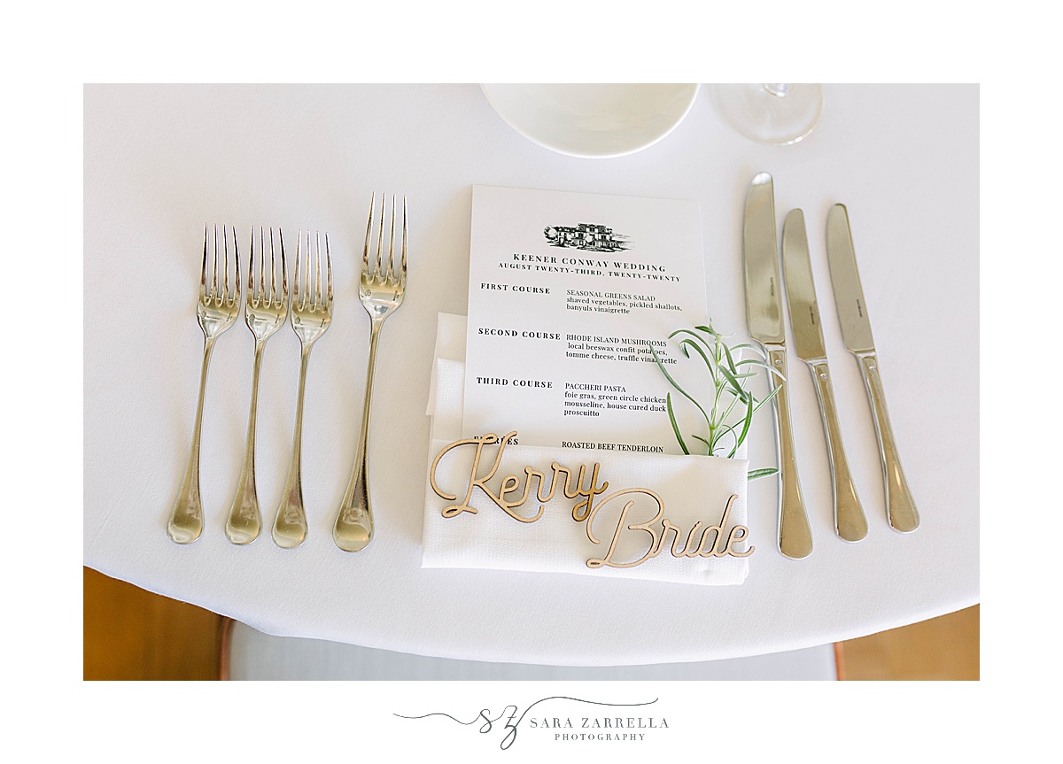 place settings with custom wooden name tags