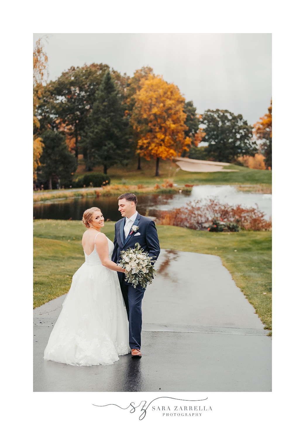 romantic fall wedding portrait of bride and groom at Kirkbrae Country Club