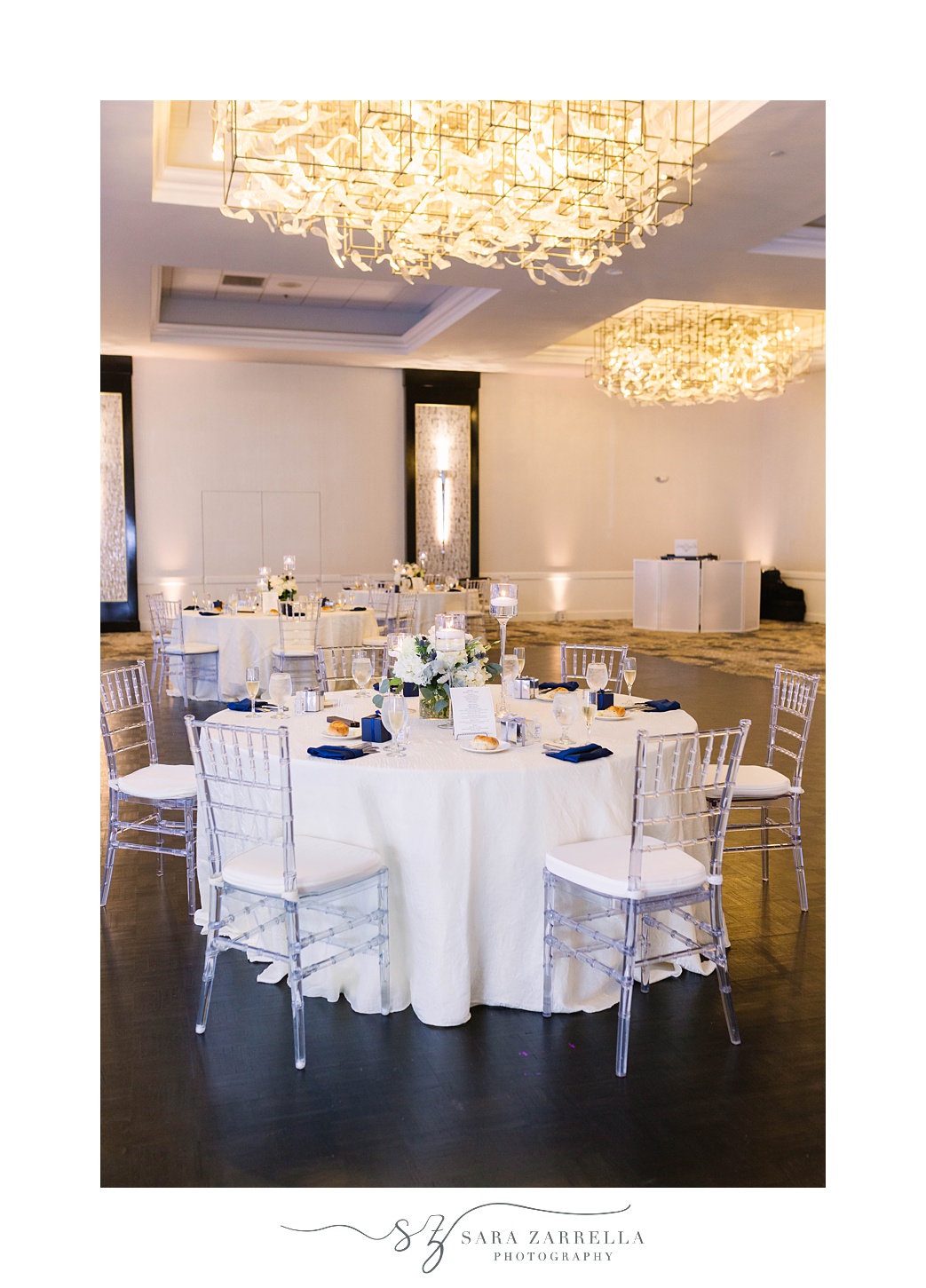 elegant wedding reception table setup in Rhode Island