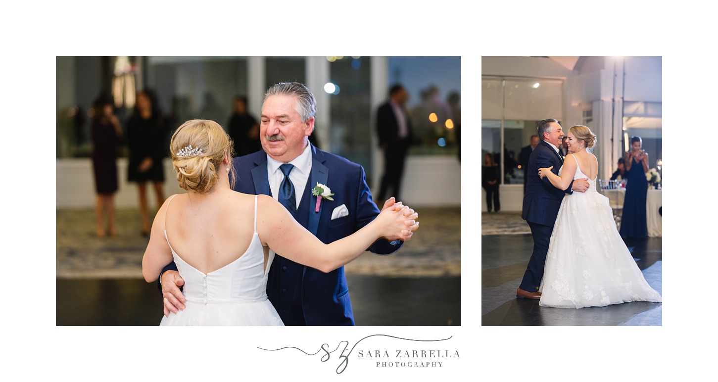 bride and dad dance during wedding reception in Rhode Island