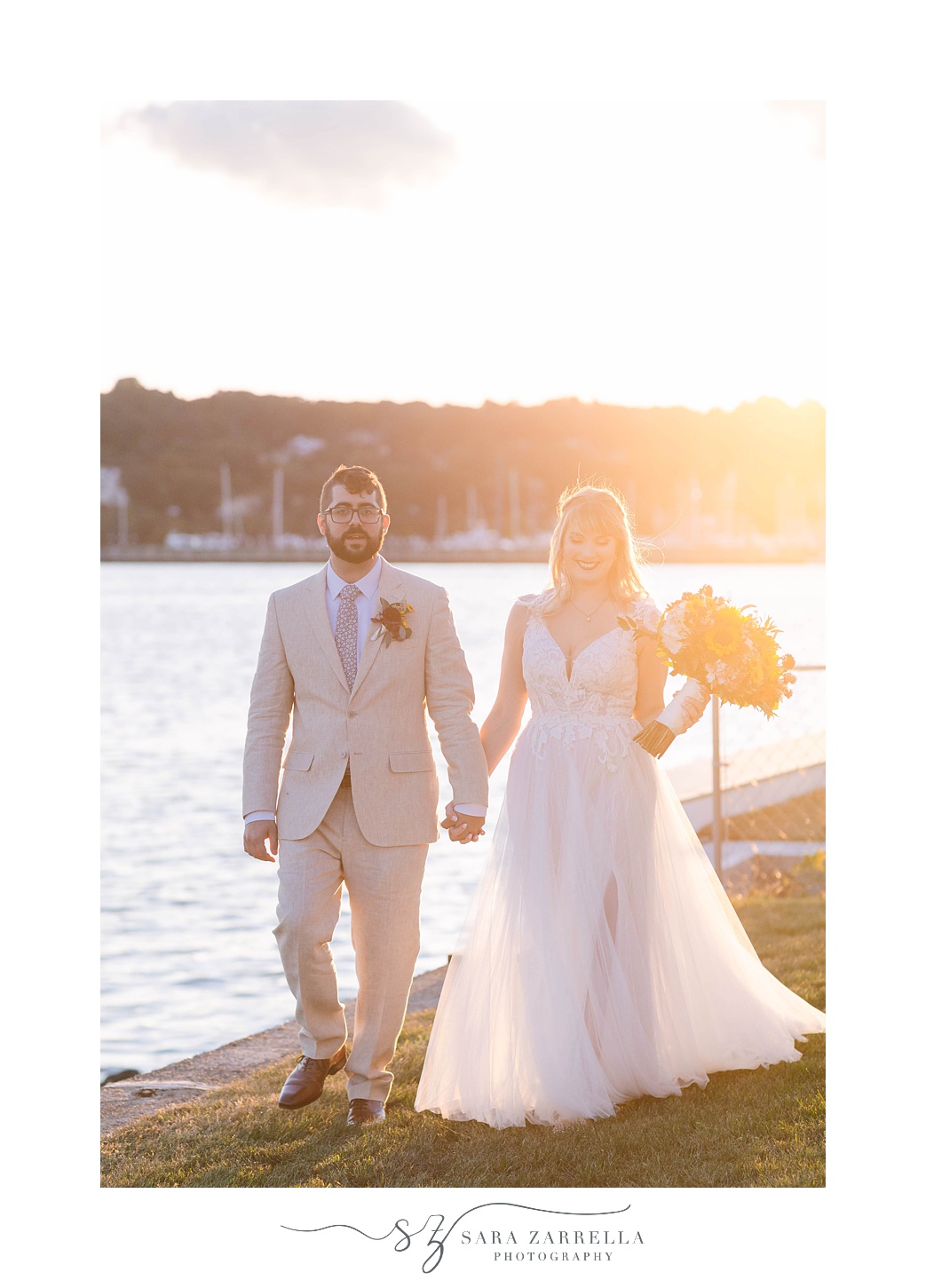 bride and groom photographed after intimate wedding in Rhode Island