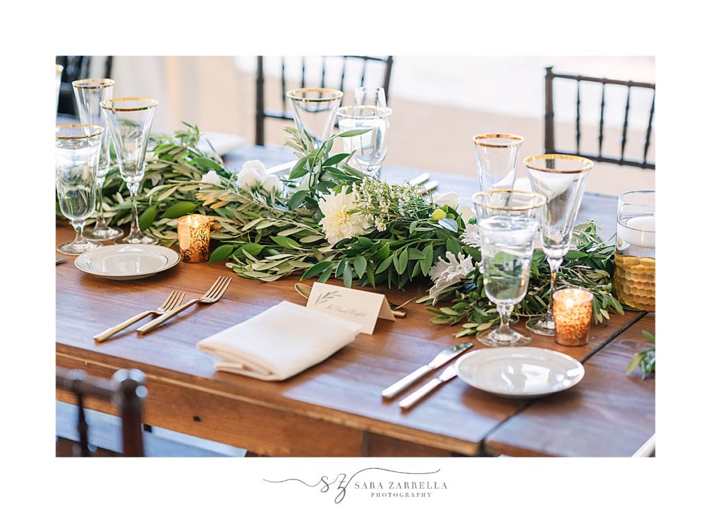 wedding reception with greenery centerpiece