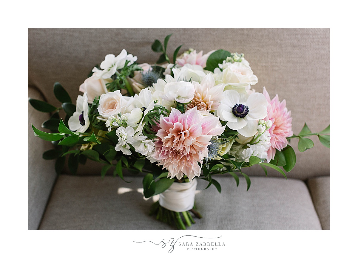 bridal bouquet with pink flowers and anemones 