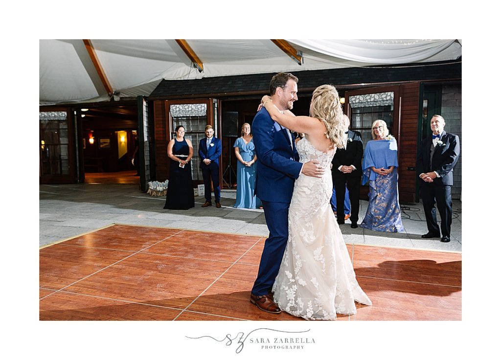 newlyweds have first dance at Castle Hill Inn