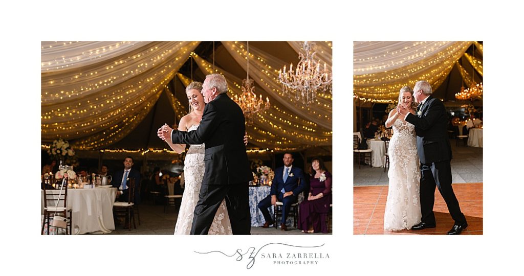 bride and father dance during Castle Hill Inn wedding reception