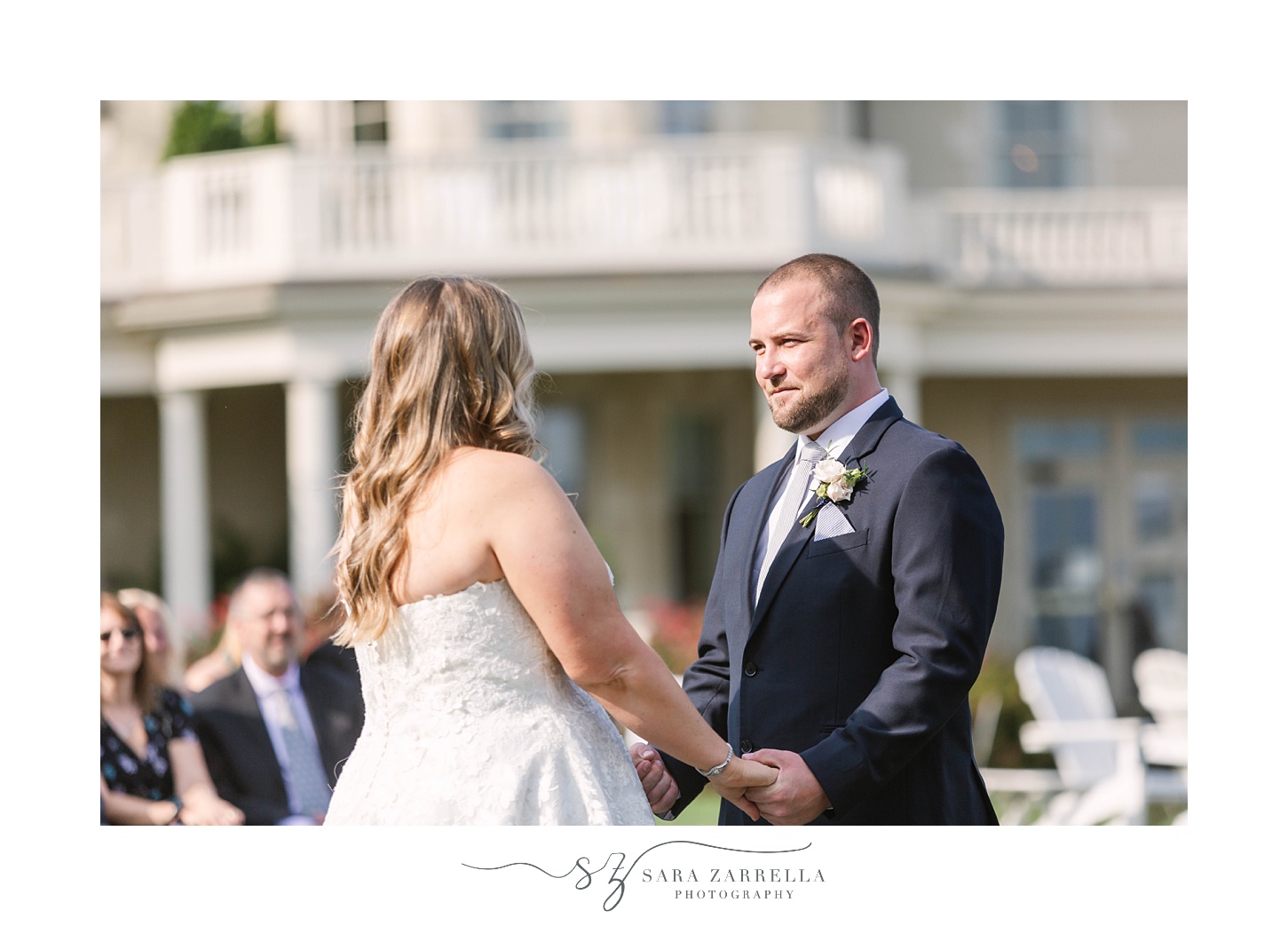 bride and groom exchange vows in Newport RI