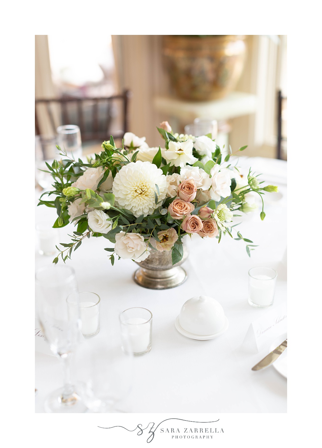 simple elegant floral centerpieces for Chanler at Cliff Walk wedding