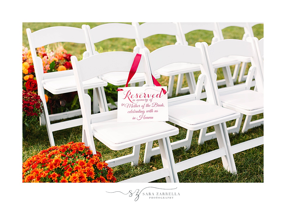 reserved sign for front row at RI wedding