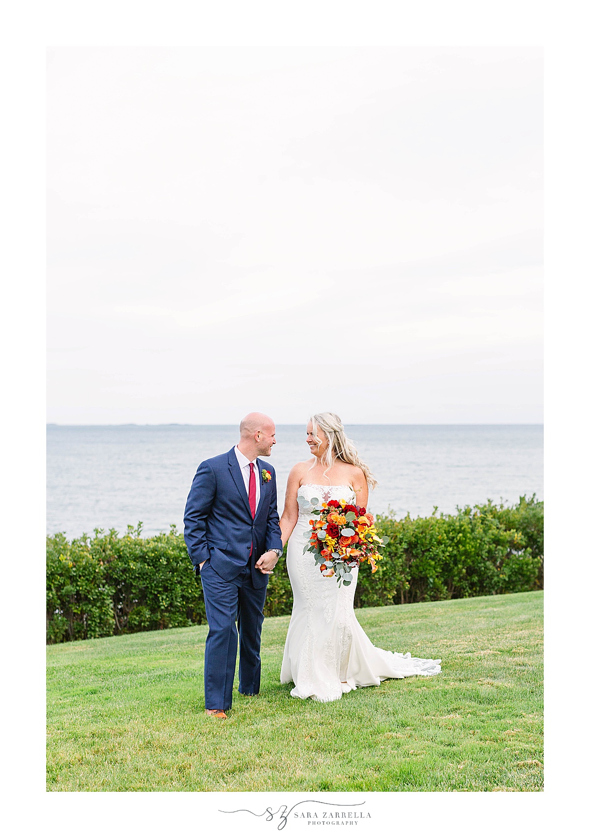 Fall Chanler at Cliff Walk wedding portraits of bride and groom