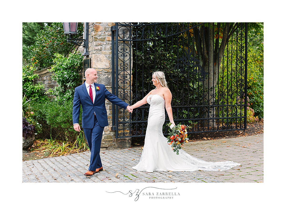 Fall Chanler at Cliff Walk wedding portraits of bride and groom