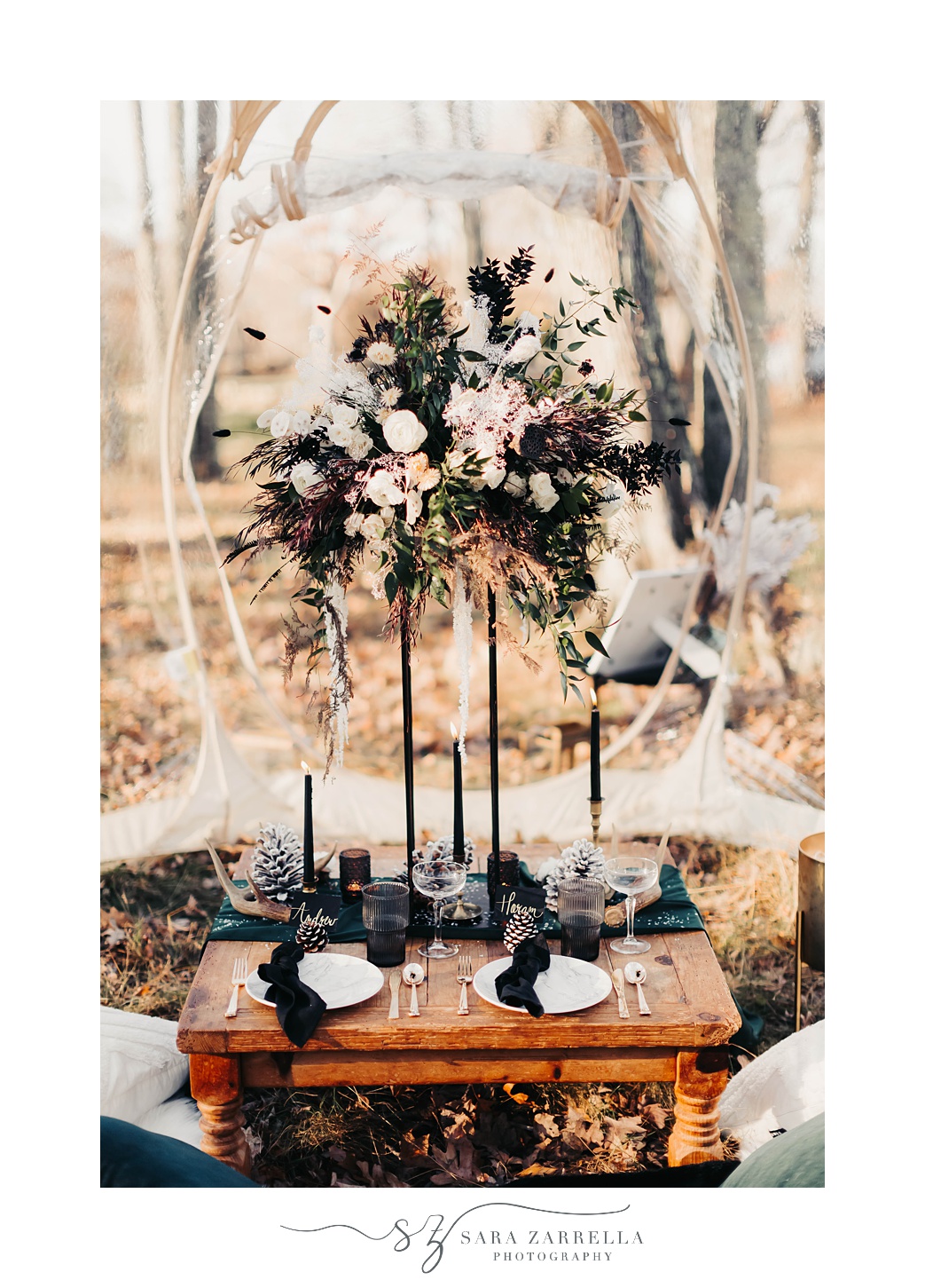 tall centerpieces for intimate and personal celebration at Gerald's Farm