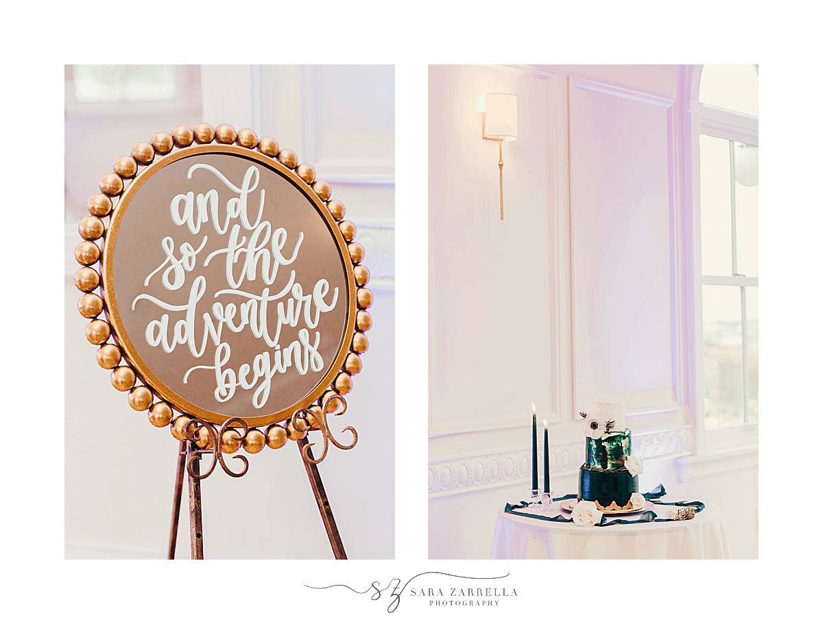 glass sign with calligraphy to welcome to winter wedding