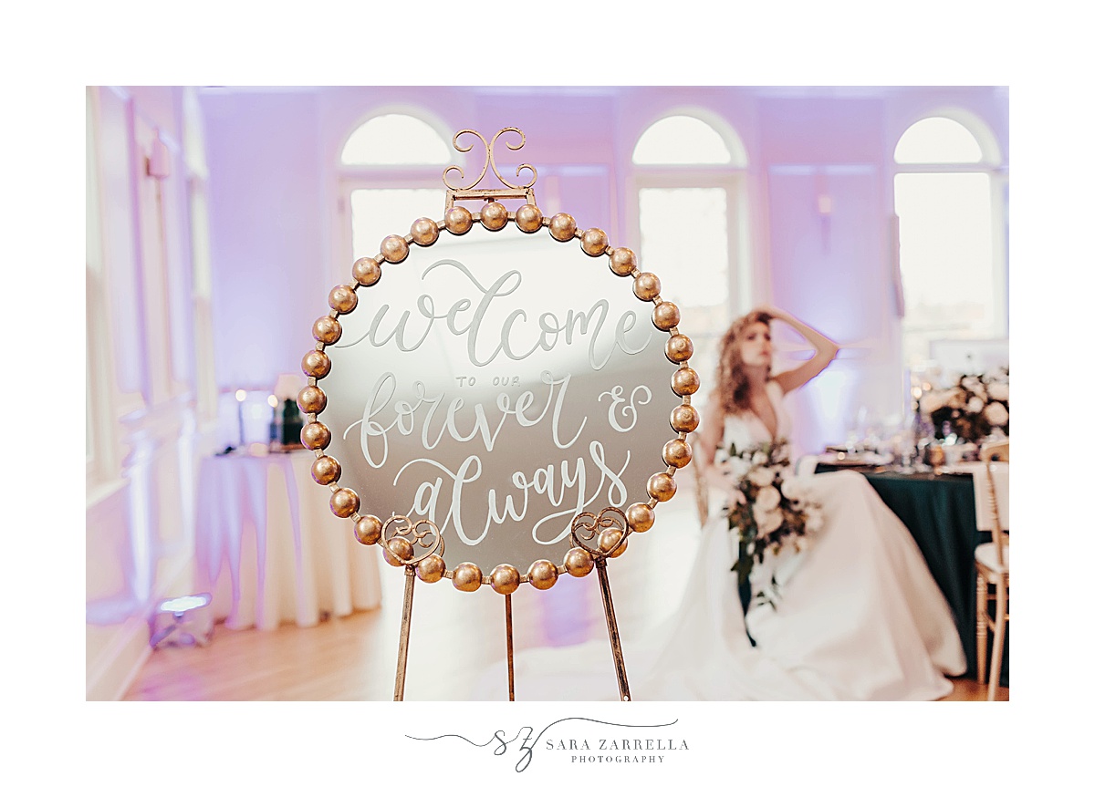 mirror welcome sign for modern winter wedding