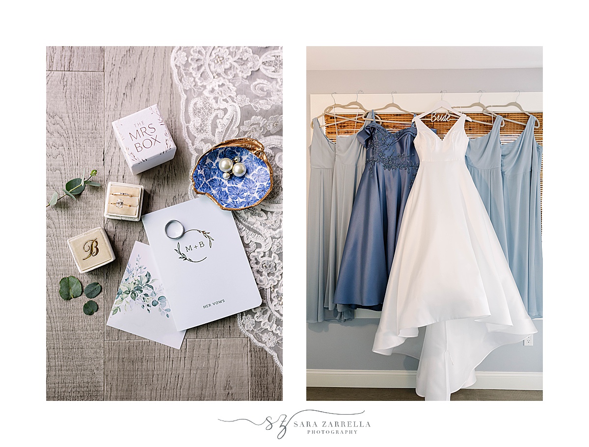 Castle Hill Inn microwedding details in blue and white