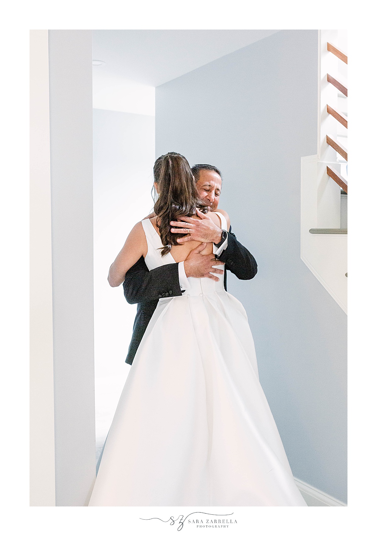 bride and father have first look before Castle Hill Inn microwedding