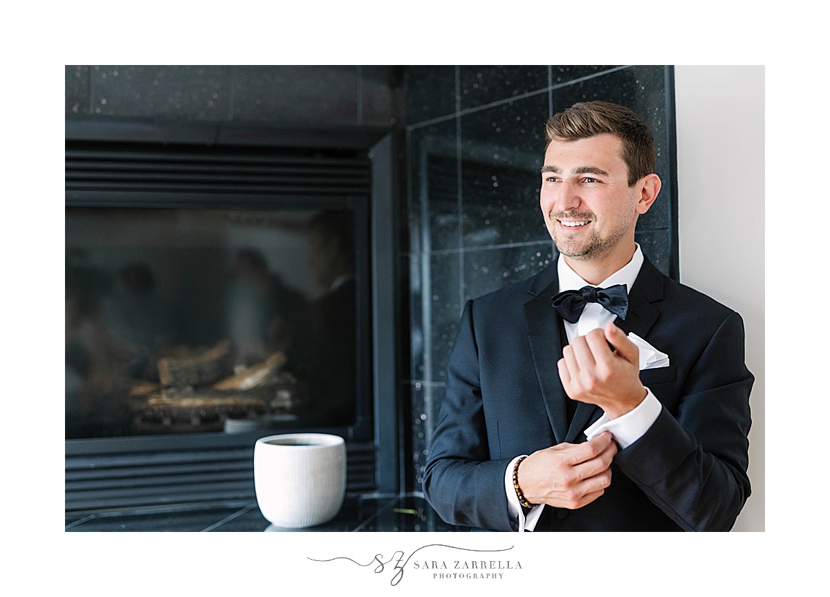 portraits of groom at Castle Hill Inn before wedding