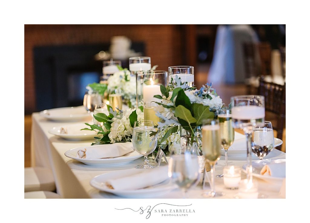 elegant table runner with candles and greenery for microwedding 