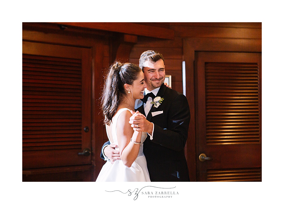 newlyweds have first dance at Castle Hill Inn microwedding reception